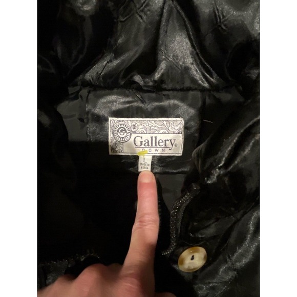 Vintage Gallery Black Long Down Filled‎ Puffer Coat Zip and Button Large - Picture 3 of 9